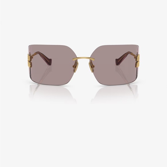 Miu Miu Rimless Sunglasses with Mauve Lenses and Gold Trim. main image 9